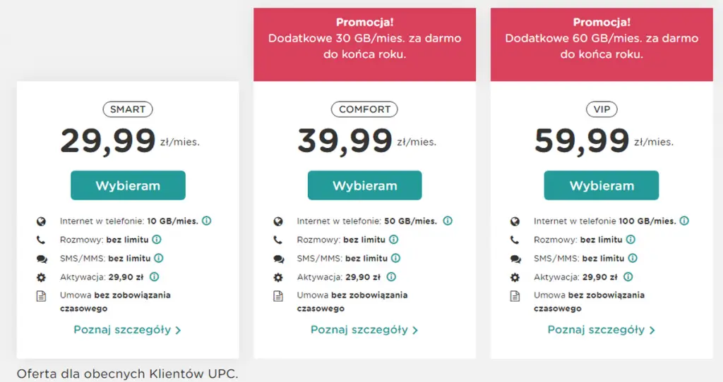 plany taryfowe UPC